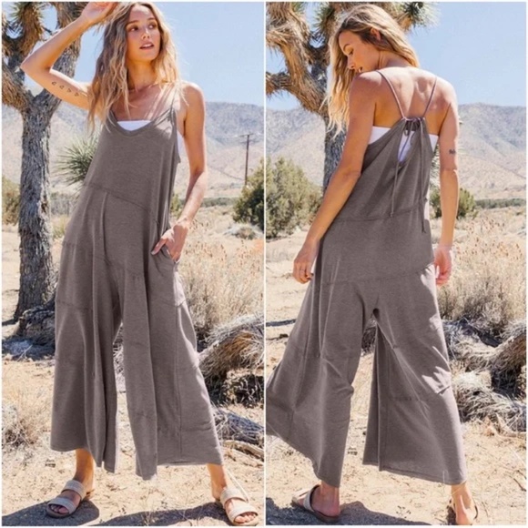 Ces Femme Boho Black Back Tie Wide Leg Jumper Jumpsuit - Picture 2 of 3